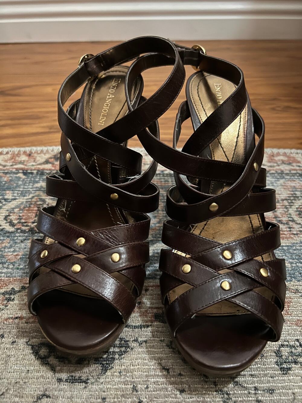 Enzo Angiolini Strappy Heels Brown Leather Women's 9.5 M